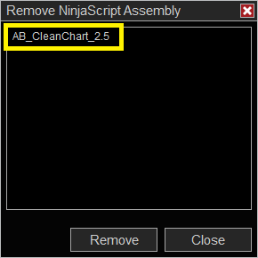 Remove NinjaScript Assembly dialog box