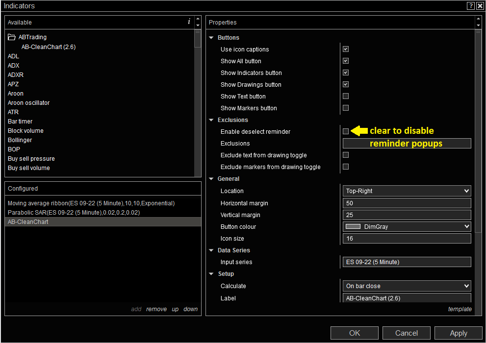 Exclusions: Disable reminders