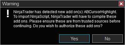 NinjaTrader add-on warning 2