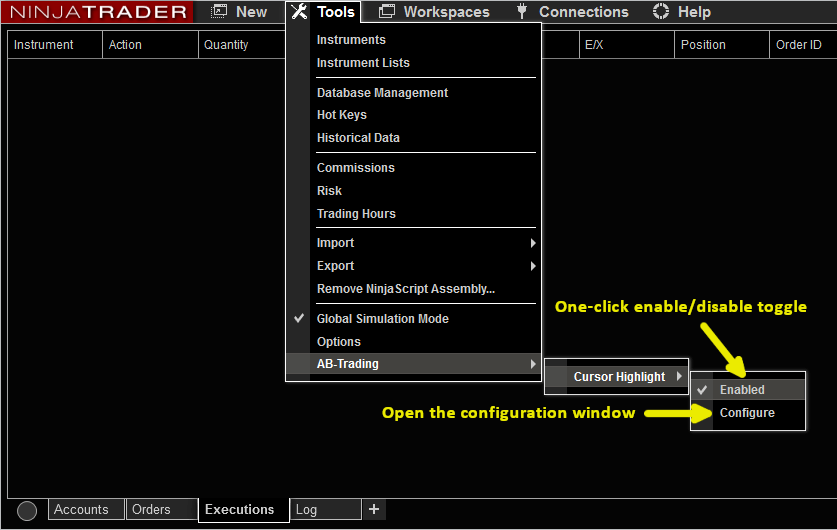 control center menu integration