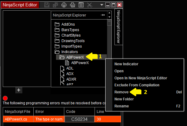 Remove the ABPowerX indicator *folder*