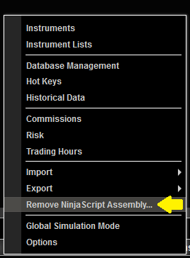 NinjaTrader control center tools
menu