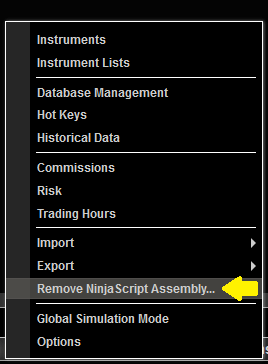 NinjaTrader control center tools menu